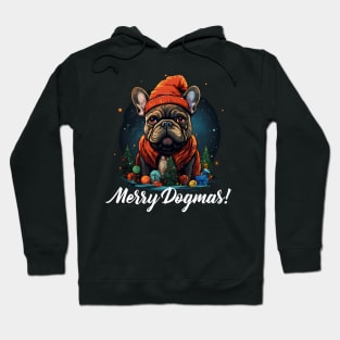 Merry Dogmas, French Bulldog Wearing Christmas Beanie Hoodie